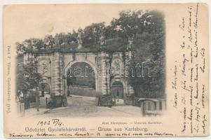 1902 Gyulafehérvár, Karlsburg, Alba Iulia; Alsó Károly kapu. Petri F. Vilmos kiadása / Unteres Karlstor / castle gate (r)