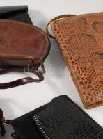 5 darab női kis táska, közte kígyóbőr darabbal