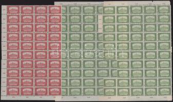 1916 Arató-Parlament 2 klf érték 3 db ívtöredékben