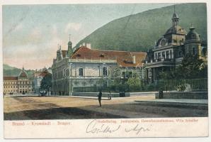 1905 Brassó, Kronstadt, Brasov; Rudolfsring, Justizpalais, Gewerbevereinshaus, Villa Schuller / Rezső körút, Igazságügyi palota, Iparosegylet háza, Schuller villa / street view, Palace of Justice, House of Craftsmen Association, villa