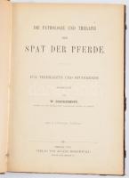 W. Dieckerhoff: Die Pathologie und Therapie des Spat der Pferde. Für Thieräzte und Studierende. Bearbeitet von - -. Berlin, 1875, August Hirschwald, XII+234 p.+ 2 (litográfiák) t. 1. kiadás. Német nyelven. Átkötött félvászon-kötés, kopott borítóval, ceruzás aláhúzásokkal, foltos táblákkal, a gerincen kis sérüléssel.