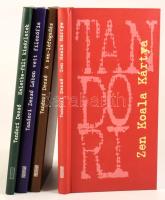 Tandori Dezső kelethez fűződő kapcsolatait boncoló tetralógiájának 4 kötete: Keletbe-fúlt kísérletek, A zen-lófogadás, Lábon vett filozófia, Zen Koala Kártya. Teljes sorozat. 1999-2006, Terebess, kartonált papírkötés, újszerű állapotban.