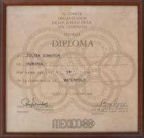 Mexikó 1968. Olimpiai Bronz díjérem, vízilabda sportágban "XIX Olimpiada Mexico 1968" kéto...