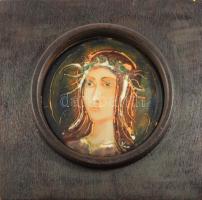 Jelzés nélkül: Női fej tűzzománc. Fa keretben 12 / 21 cm