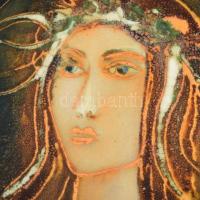 Jelzés nélkül: Női fej tűzzománc. Fa keretben 12 / 21 cm