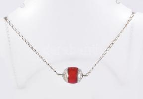 Ezüst (Ag) nyaklánc korall berakással, h: 60 cm, bruttó 10,3g