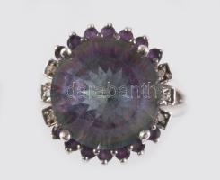 Ezüst (Ag) gyűrű, nagyméretű színjátszó topázzal, m:54, bruttó 8g