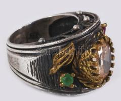 Ezüst (Ag) gyűrű, kő berakásokkal, jelzett, m.55, bruttó 14g