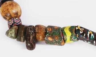 Antik nyaklánc nagyméretű murano millefiori szemekkel, h: 80 cm