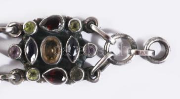 Ezüst (Ag) karkötő, drágakövekkel, citrin, topáz, gránát, peridot, bruttó 42g