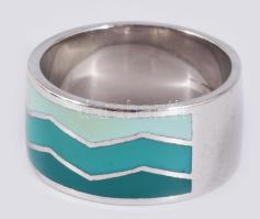 Ezüst (Ag) gyűrű zománcozott mintával, m:58-60, jelzett, bruttó 7,7g