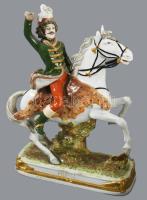 Porzellanmanufaktur Kister Napóleon és Joachim Murat lovas figurák, jelzett, 1-1 sérüléssel, hiánnya...