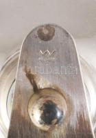 Art deco ezüstözött háromágú gyertyatartó, jelzett, kopással, 41x11 cm