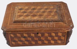 cca 1900 Fa intarziás doboz, kulcs nélkül, 24x17 cm