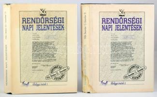 Rendőrségi napi jelentések. I-II. köt. I.: 1956. október 23. - december 12. II.: 1956. december 13. - december 31. Összeáll. és a bevezető tanulmányt írta: Kajári Erzsébet. Bp., 1996-1997, Belügyminisztérium - 1956-os Magyar Forradalom Történetének Dokumentációs és Kutató Intézete Közalapítványa, XXIII+[1]+571 p.; 476 p. Kiadói műbőr-kötés, kissé sérült, foltos kiadói papír védőborítóban.