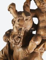 A folyón átkelő Szent Kristóf, vállán a kis Jézussal. Antik faragott fa szobor, jelzés nélkül, m: 61...