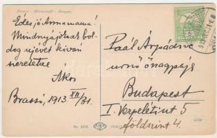 1913 Brassó, Kronstadt, Brasov; látkép légi felvételről / aerial view + "BRASSÓ - BUDAPEST&quot...