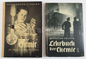 Henniger - Franck: Lehrbuch der Chemie für höhere Schulen. Band 1. Leipzig - Berlin, 1940, B. G. Teubner. Német nyelven. Fekete-fehér illusztrációkkal. Kiadói papírkötés, kopott borítóval. + Scharnberg - Finnern: Chemie für Mädchen - Mittelschulen. Leipzig - Berlin, 1942., B. G. Teubner. Német nyelven. Fekete-fehér illusztrációkkal. Kiadói félvászon-kötés.