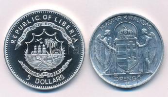 1943. 5P Al "Horthy Miklós születésének 75. évfordulójára" kapszulában + Libéria 2009. 5$ ...