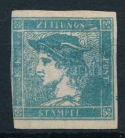 1851 Hírlapbélyeg kék, bordázott papír (45.000) (papírelvékonyodás / thin paper)