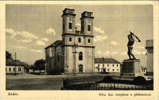 1941 Kisbér, Római katolikus templom a plébániával, Hősök szobra, emlékmű. Gulyás László kiadása (EK)