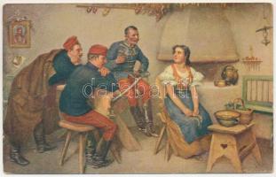 Huszárok / K.u.K. military art postcard, hussars with lady. B.K.W.I. 546-4. s: Dussek (EK)