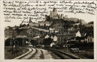 1930 Trencsén, Trencín; vár, vasúti pálya / Trenciansky hrad / castle ruins, railway tracks. Foto Tatra photo