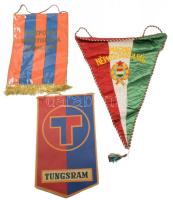 ca 1960-1980 3 db sport zászló Dömötör Zoltán olimpiai bajnok vízilabdázó gyűjteményéből, Magyar Népköztársaság selyem, KSI és Vasas Izzó kb 45 cm