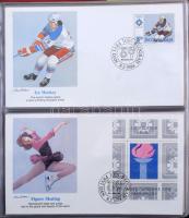 1984 Téli és nyári Olimpia a rendező országok kb 120 db dekoratív elsőnapi borítékja speciális albumban