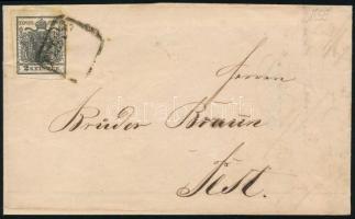 1855 2kr mélyfekete HP Ib, a bélyeg felragasztása előtt kis sarokhiány, kiemelt középrésszel! helyi ...