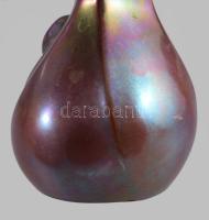 Zsolnay eozin mázas csigaváza, domináns lilás eozin színekkel, jelzett, minimális kopással, m: 11 cm