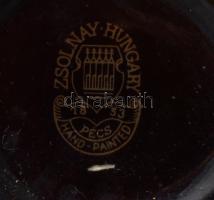 Zsolnay eozin mázas csigaváza, domináns lilás eozin színekkel, jelzett, minimális kopással, m: 11 cm