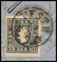 1860 3kr II. típus fekete, helyi levélen (250.000) / type II. black, on local cover "PESTH&quot...