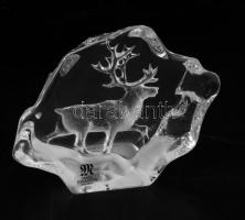 Mats Jonasson (svéd, 1945-): Ólomkristály asztaldísz, szarvas díszítéssel, dobozában, jelzett, hibát...