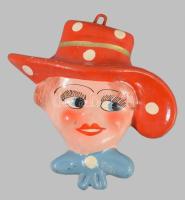 Vintage mázas kerámia maszk falidísz, 11x12 cm