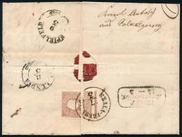 1859 15kr II + a hátoldalon bontásnál eltépett 10kr II nagy andráskereszt végződéssel ajánlott levél...