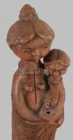 Kőfalvi Gyula (1920-1986): Anya gyermekével. Jelzett, engóbozott kerámia, m: 34 cm