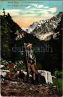 Tátra, Magas-Tátra, Vysoké Tatry; A Popráditó kedvence, Walek Jano hegyi vezető a Tátrában / Der Liebling vom Poppersee / Ján Walek, mountain guide in the High Tatras (Rb)