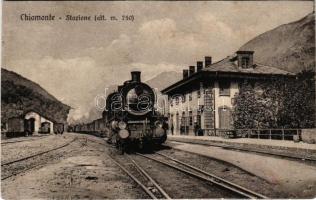 Chiomonte, Stazione. L. Vanhelmont / railway station, locomotive (cut)