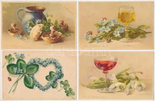 8 db RÉGI főleg Catharina Klein művészlap: virágok, csendélet, litho / 8 pre-1945 art postcards: flowers, still life, litho s: C. Klein