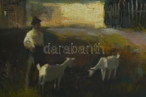 Tápay Lajos (1900-1964): Kecskepásztor. Olaj, vászon, jelzett, apró felületi kopásokkal, fakeretben,...