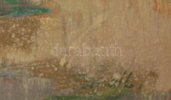 Tápay Lajos (1900-1964): Lovak a vízben. Olaj, farost, jelzett, fakeretben, 41,5×53 cm