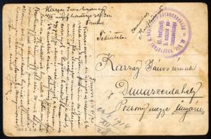 1914 Trnovo, osztrák-magyar katonai laktanyát ábrázoló képeslap, hátoldalán Karsay Imre hadnagy, a m...