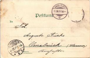 1897 Davos, Platz mit Seehorn / view with snow. Art Nouveau, floral, glitter decorated (fl)