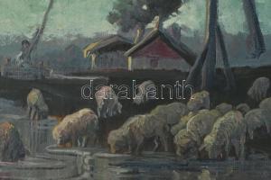 Szepesy jelzéssel: Birkanyáj. Olaj, karton, fakeretben, 40×47,5 cm