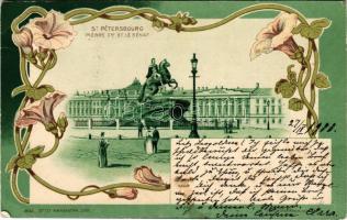 1900 Saint Petersburg, St. Petersbourg; Piérre I. et Le Senat / Senate, monument. Art Nouveau, floral, litho (EB)