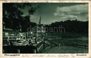 1940 Hévíz-gyógyfürdő, strand, fürdőzők, tó (EB)