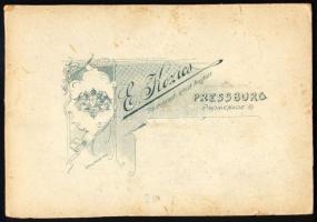 cca 1900 Pozsony utcakép vaskereskedéssel, keményhátú fotó Kozics műterméből, vágott karton, 14×9,5 ...