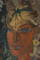 Olvashatatlan jelzéssel (a hátoldalán): Hölgy madárral. Olaj, farost, fakeretben. 33x13,5 cm