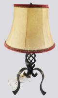 Kovácsoltvas asztali lámpa, pergamen búrával. 63 cm